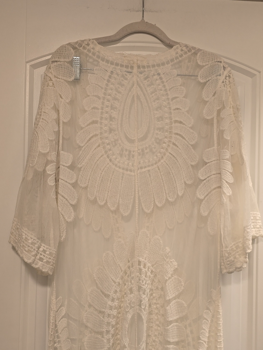 🌟7/25$ ADIVA Boho Ivory Crochet Midi Lace Kimono Cover-Up - Picture 10 of 12
